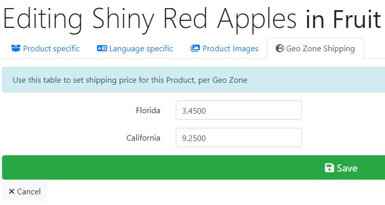Shipping Cost Per Product Per Zone
