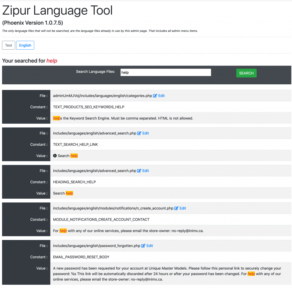 Language Search & Edit