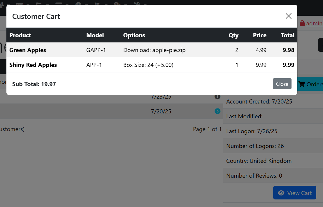 View Customers Cart (in Admin)