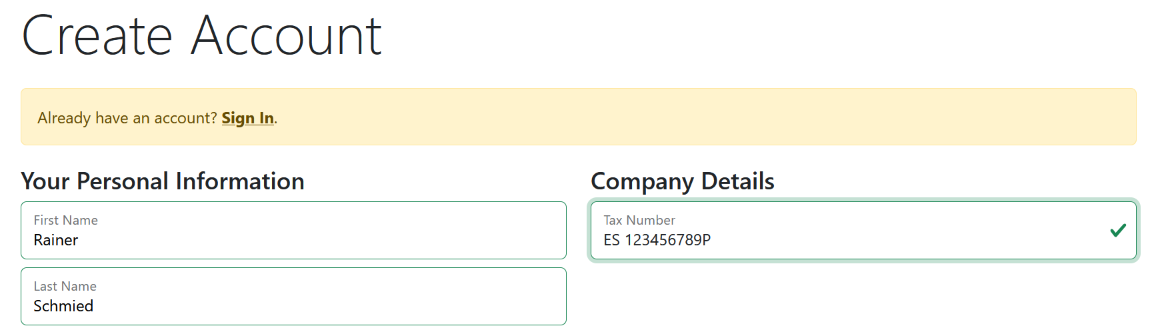 Customer Tax Number