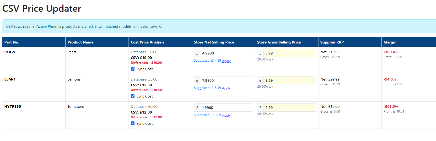 CSV Price Updater
