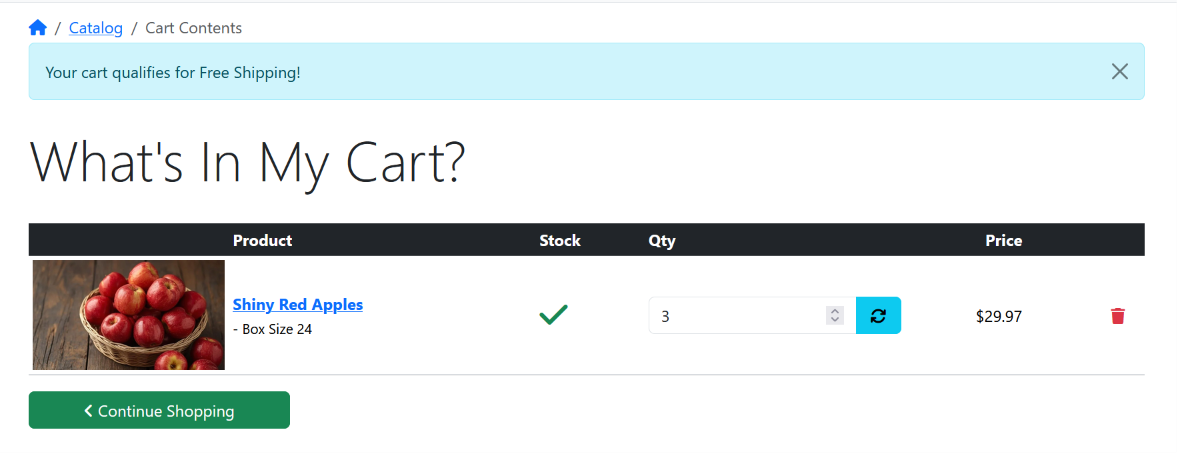 Free Shipping Cart Message