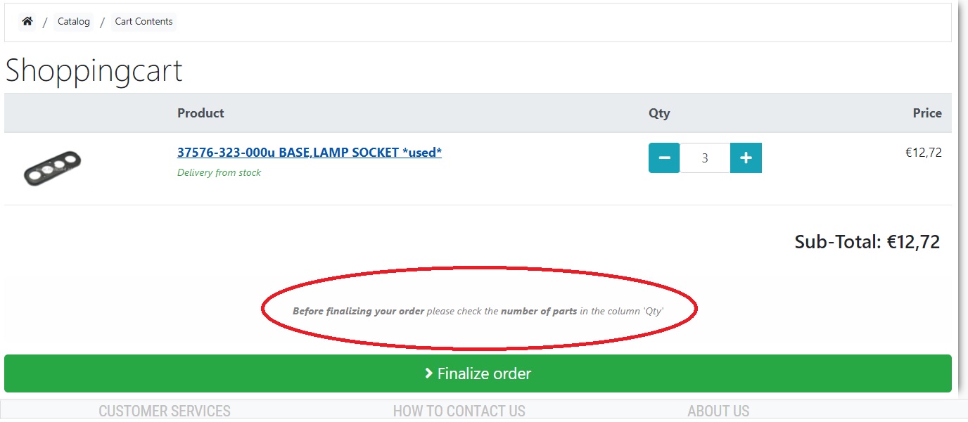 Shopping Cart extra message
